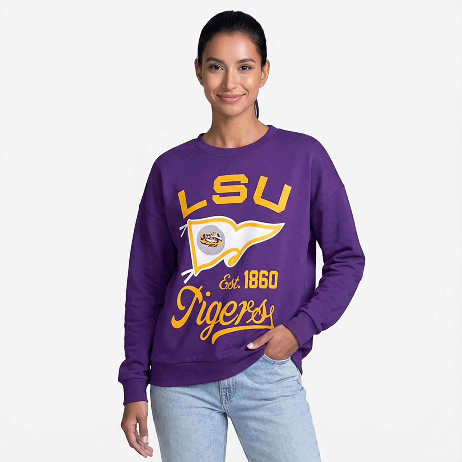 Pressbox Women's LSU Old Standard Puff Janise Oversize Crew Sweatshirt - view number 2