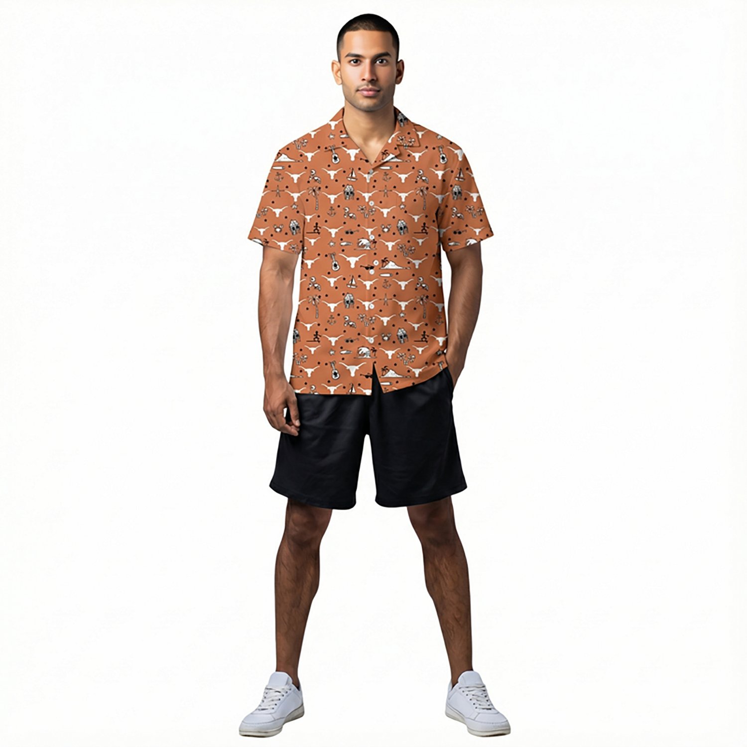 Wes & Willy Men's University of Texas Longhorns Beach Party Short Sleeve Button Down Shirt