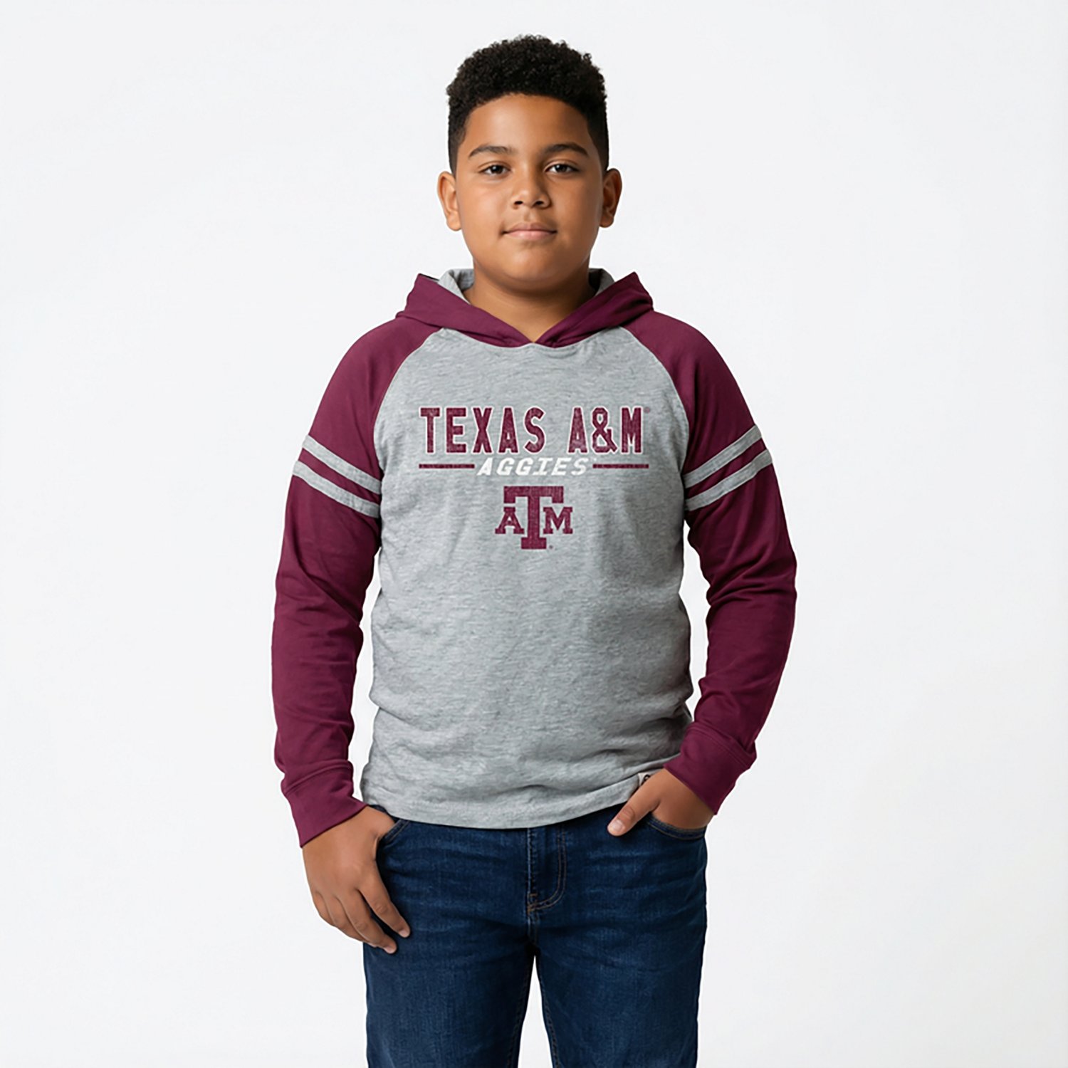 Wes & Willy Boys' Texas A&M University Raglan Lightweight Hoodie - view number 2