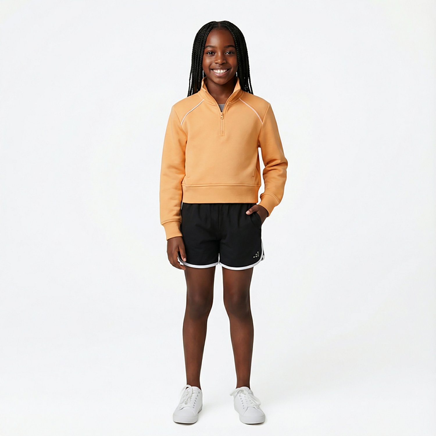 BCG Girls' Double Knit 1/4-Zip Long Sleeve Top