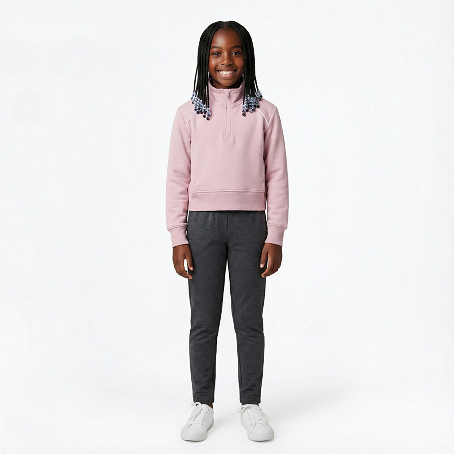 BCG Girls' Double Knit 1/4-Zip Long Sleeve Top