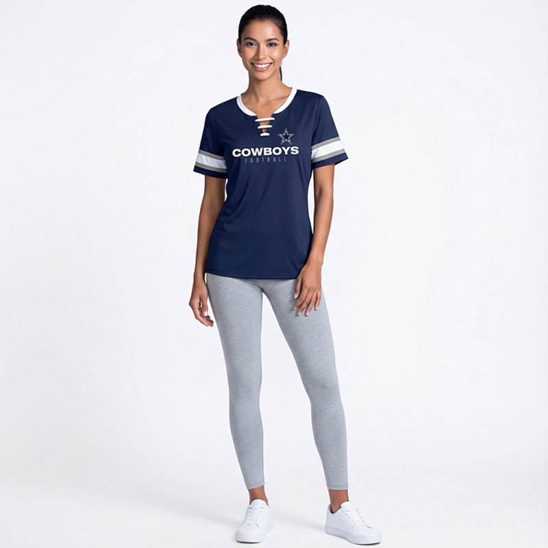 Fanatics Women's Navy Dallas Cowboys Redzone Draw Play Athena Lace-Up T-Shirt - Navy