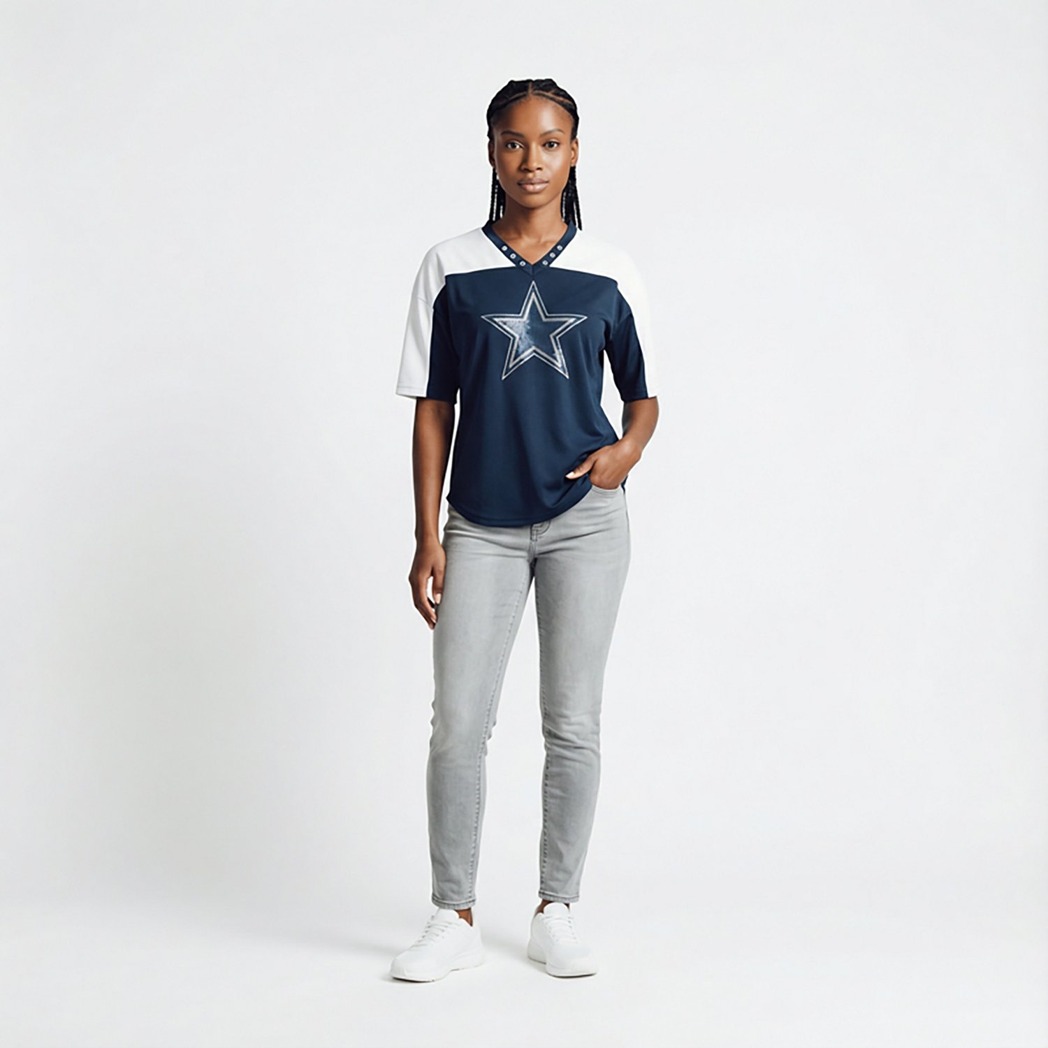 G-III Women's Dallas Cowboys Key Plan Mesh Rhinestone Jersey - view number 3