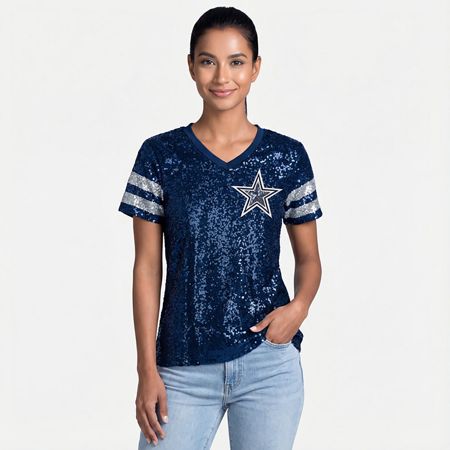 Outerstuff Women's Dallas Cowboys Glam Stripe Sequin Jersey - view number 2