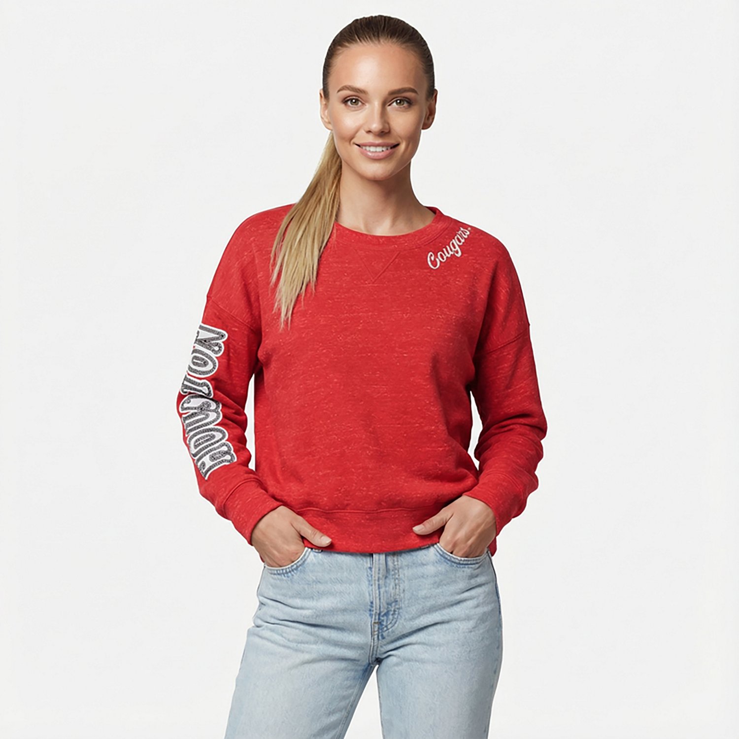 Colosseum Athletics Women's Houston Cougars Dream About It Speckle Long Sleeve Crew Sweatshirt - view number 2