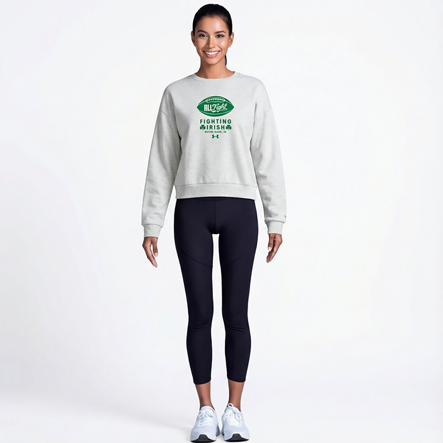 Under Armour Women's University of Notre Dame Fighting Irish All Fight Football Over Team Rival Fleece Crew Pullover