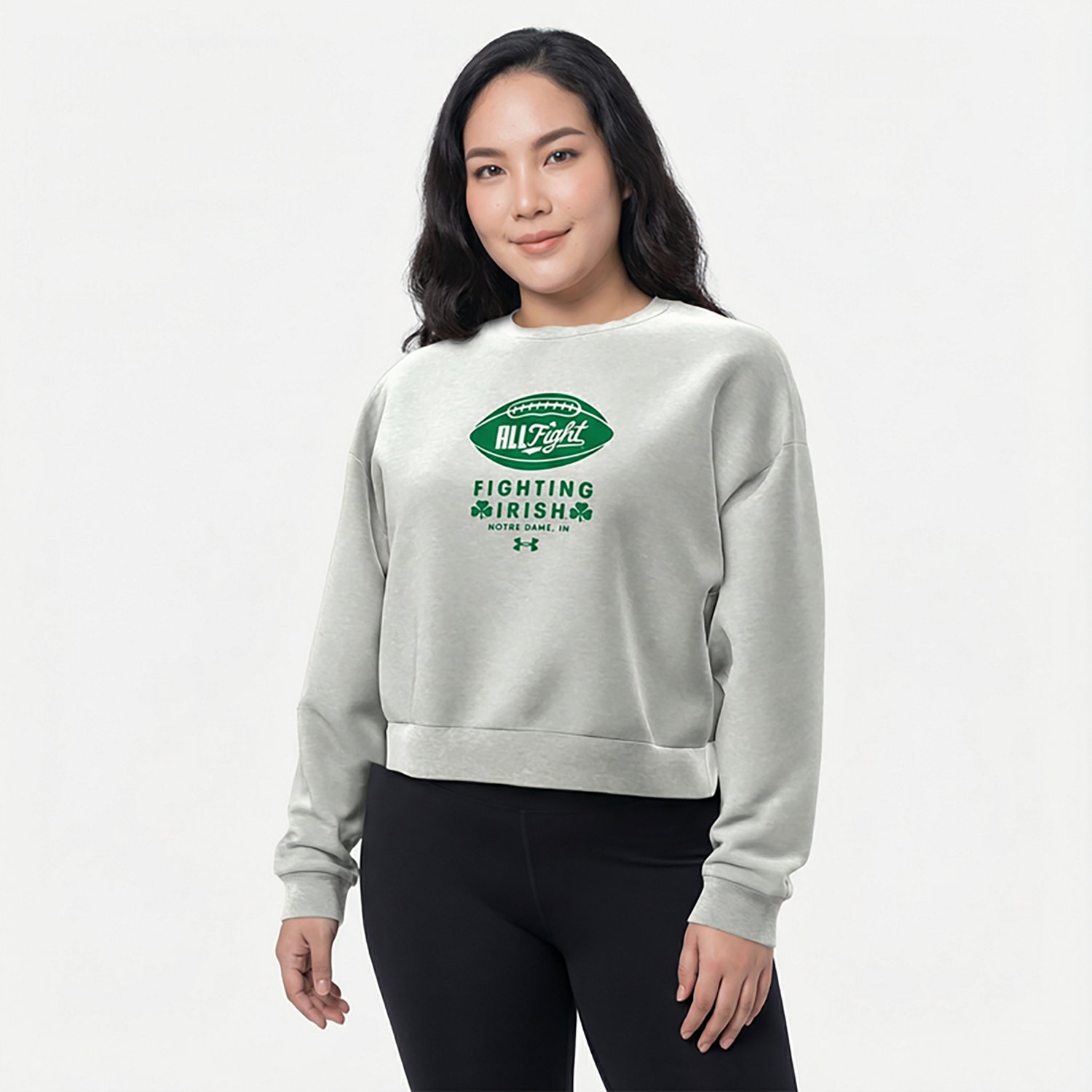 Under Armour Women's University of Notre Dame Fighting Irish All Fight Football Over Team Rival Fleece Crew Pullover - view number 2
