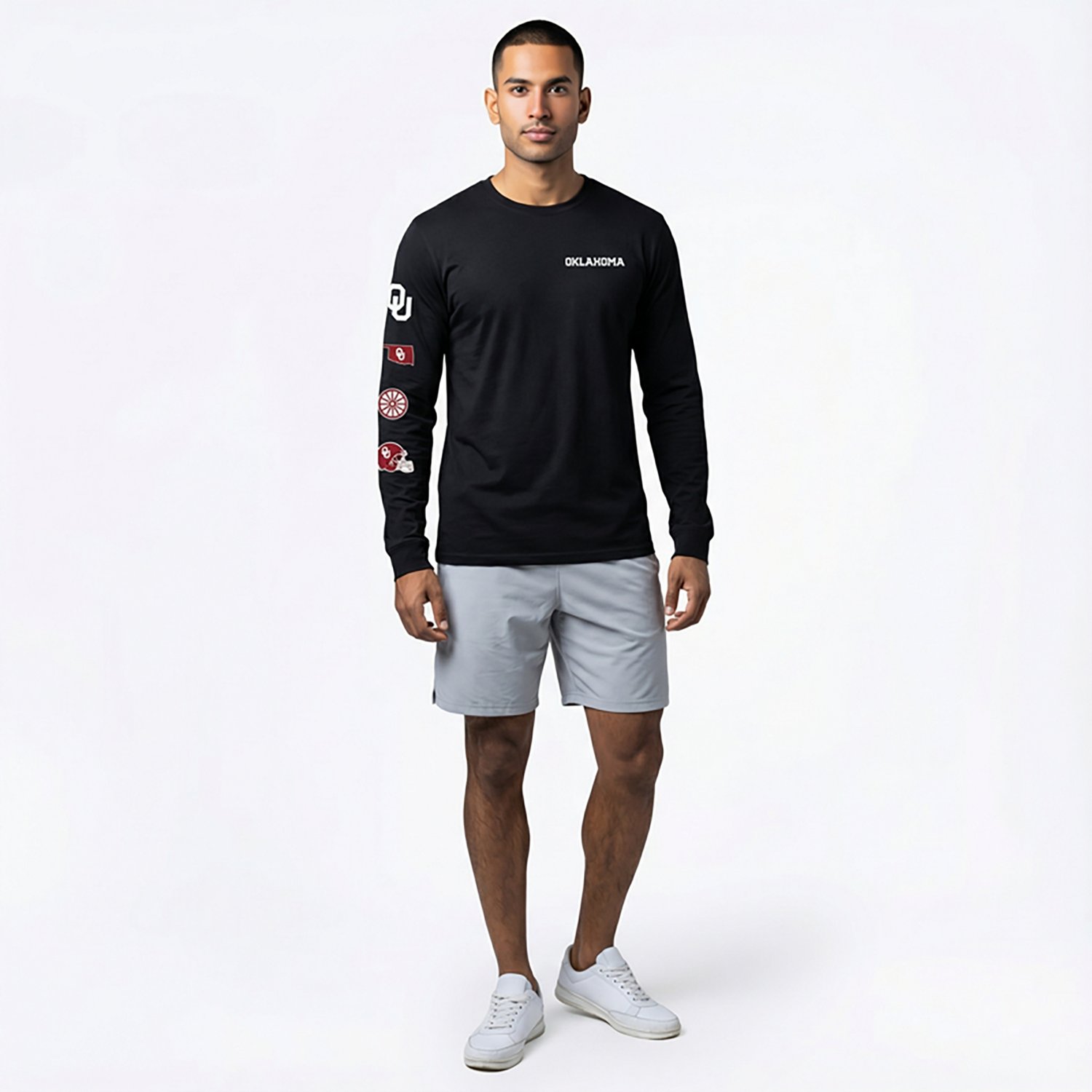 WILDCAT RETRO Men's Oklahoma Sooners School Chest Sleeve 2 Hit Long Sleeve T-shirt