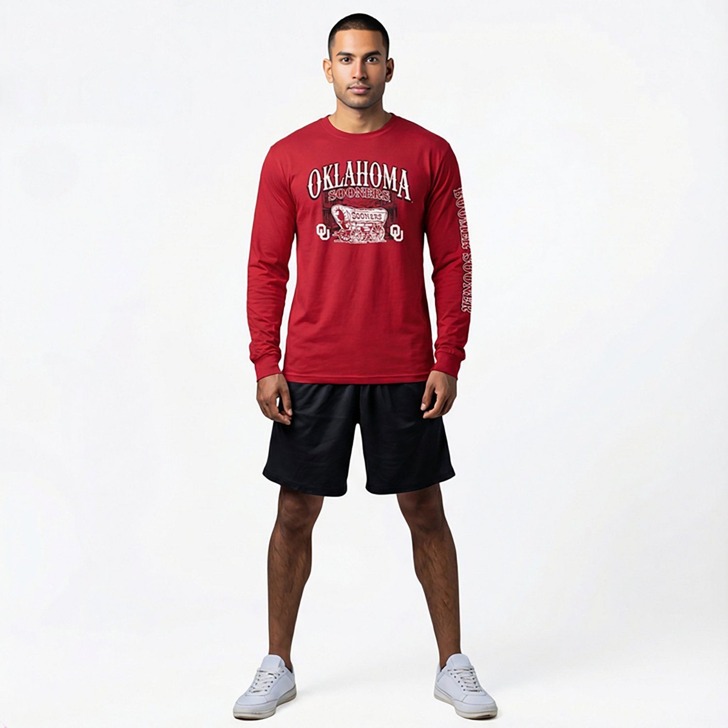 WILDCAT RETRO Men's Oklahoma Sooners School Arch Wagon Sleeve 2 Hit Long Sleeve T-shirt