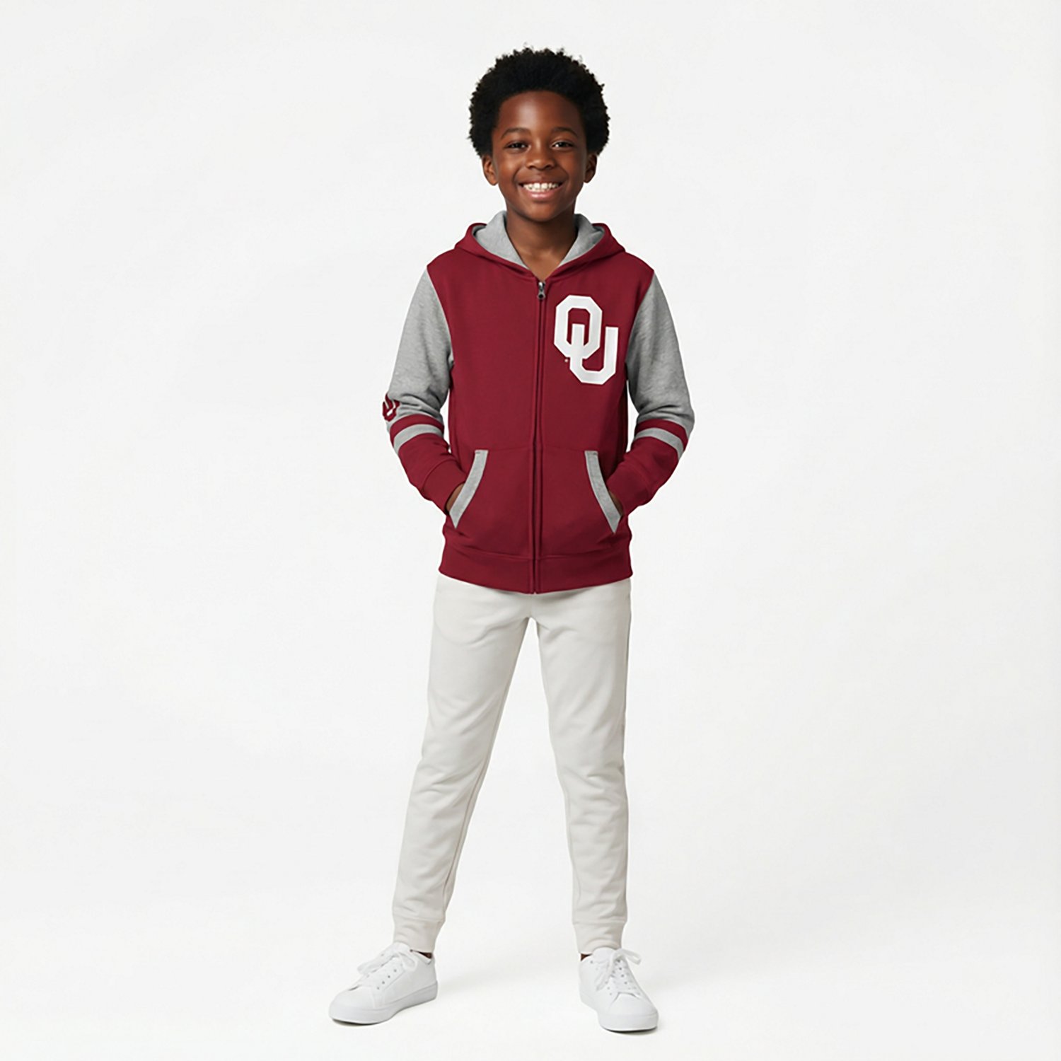Outerstuff Boys' University of Oklahoma Stadium Colorblock Full-Zip Hoodie
