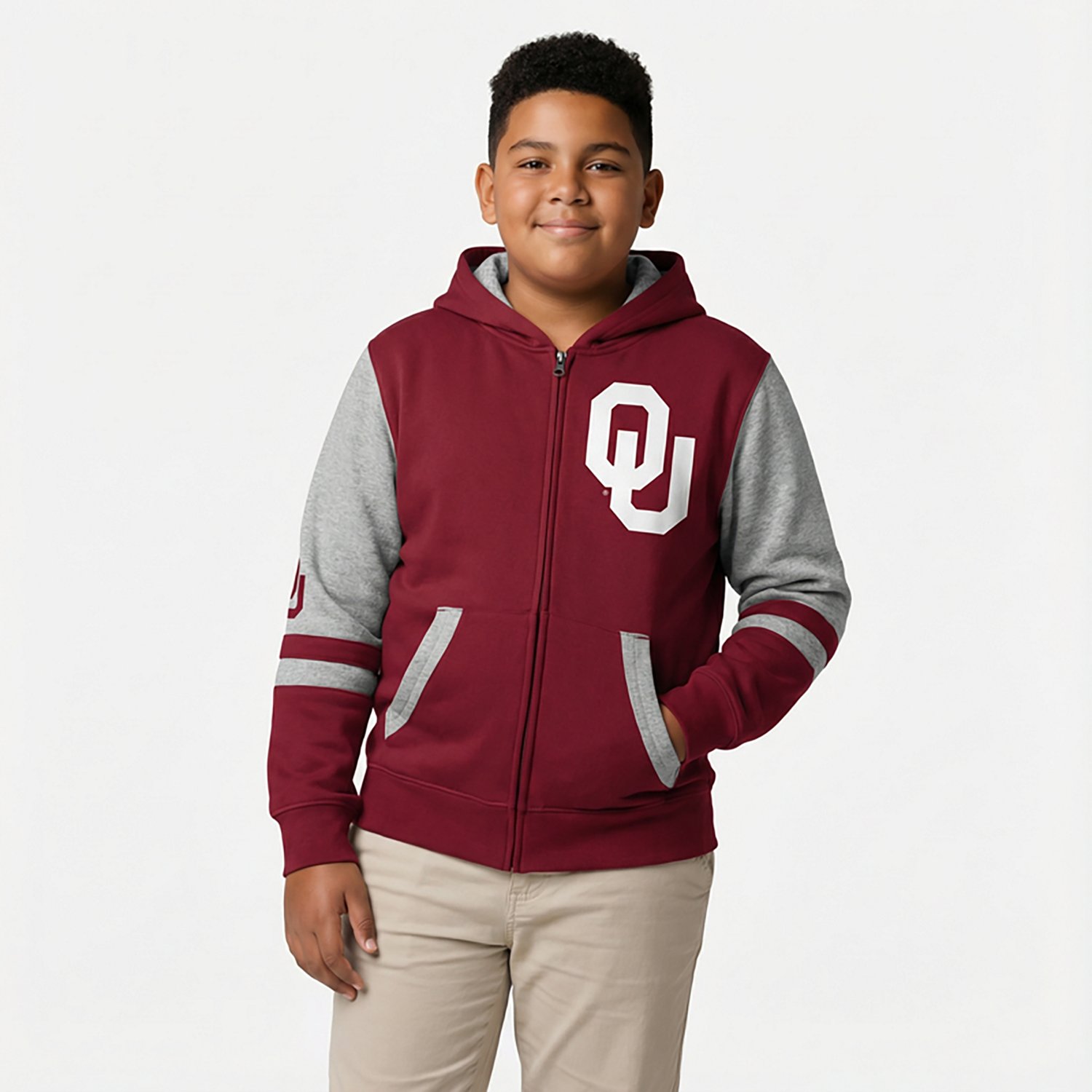 Outerstuff Boys' University of Oklahoma Stadium Colorblock Full-Zip Hoodie - view number 2