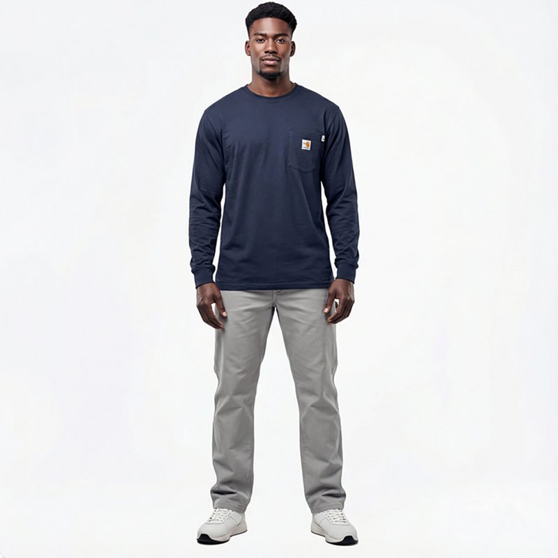 Mens Force Flame Resistant Long Sleeve T-Shirt, 7oz 100% Cotton FR Jersey, Dark Navy, 3XL Tall