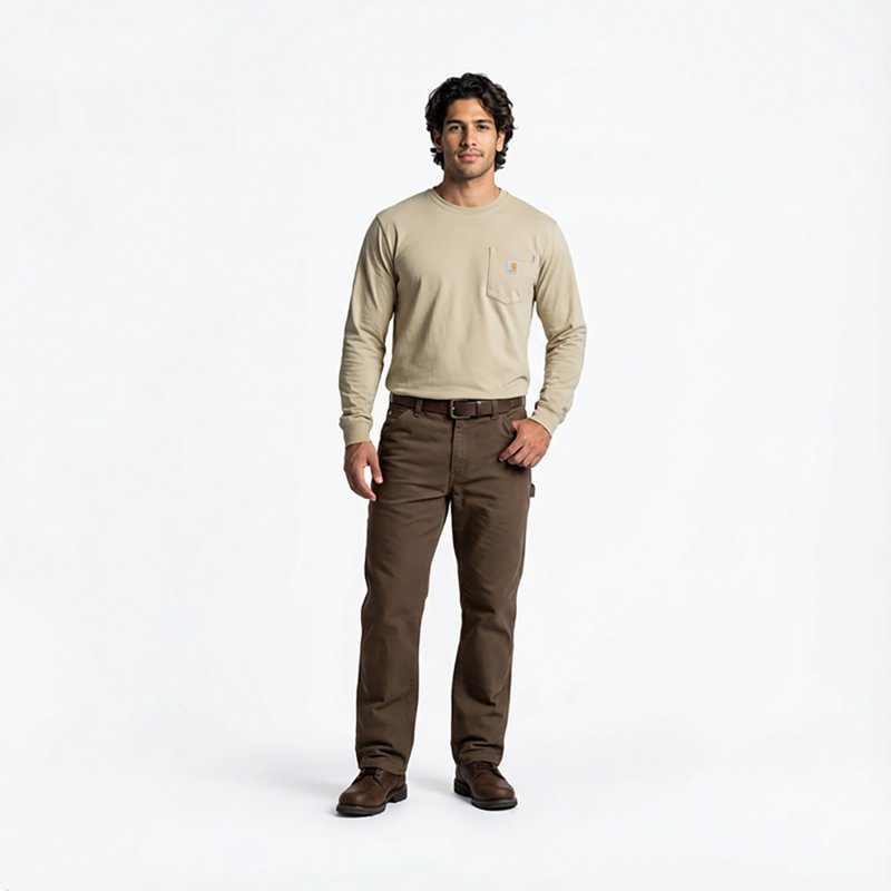Mens Force Flame Resistant Long Sleeve T-Shirt, 7oz 100% Cotton FR Jersey, Khaki, 4XL