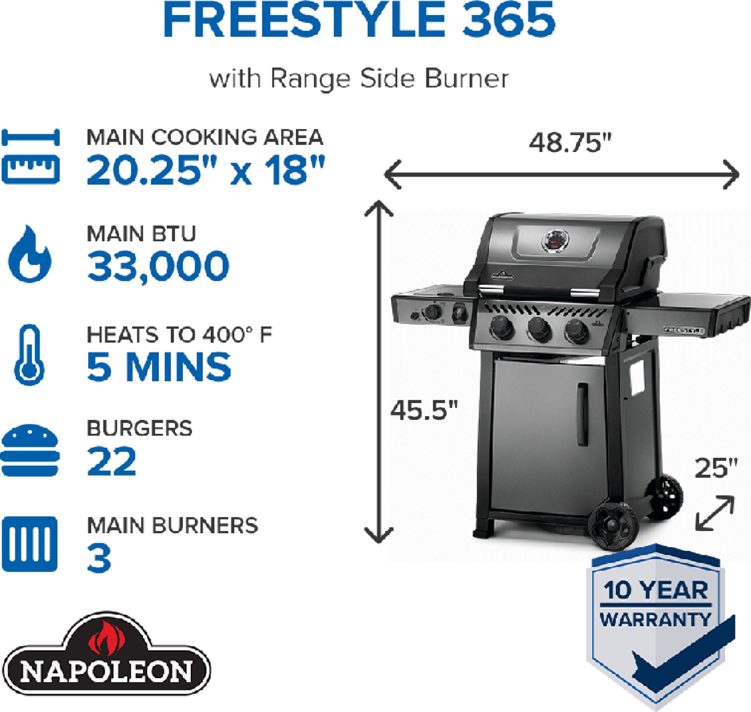 Napoleon Freestyle 365 3-Burner Propane Gas Grill with Side Burner  - view number 7
