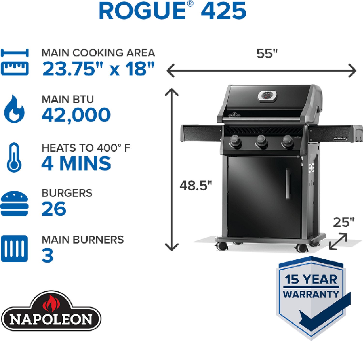 Napoleon Rogue 425 3-Burner Propane Gas Grill - view number 4