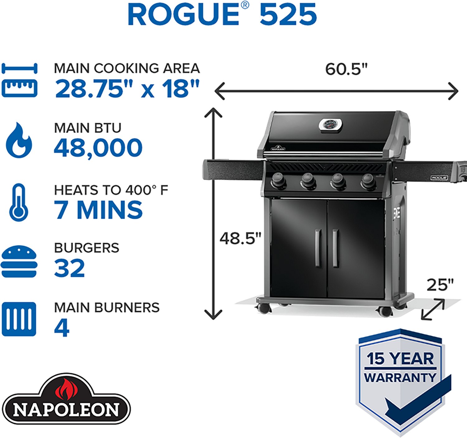 Napoleon Rogue 525 4-Burner Natural Gas Grill with SS Grids - view number 5