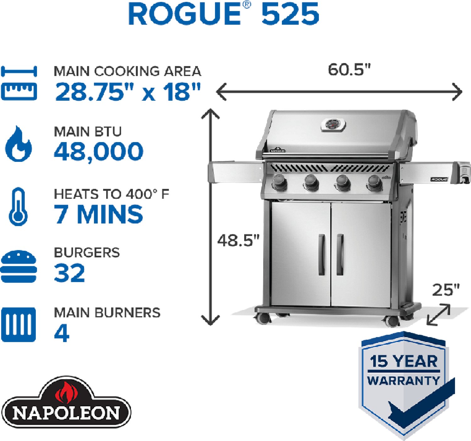 Napoleon Rogue 525 4-Burner Natural Gas Grill - view number 5