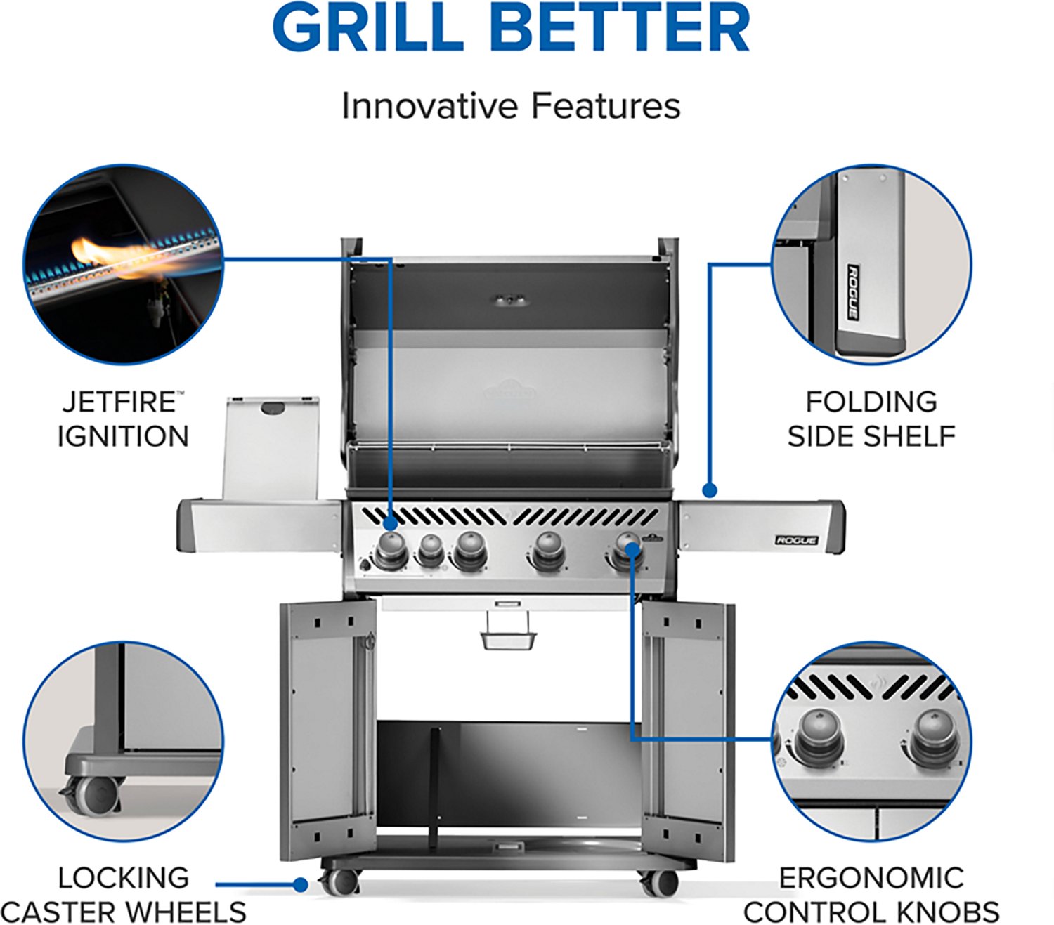 Napoleon Rogue 525 4-Burner SS Natural Gas Grill with Range Side Burner - view number 6