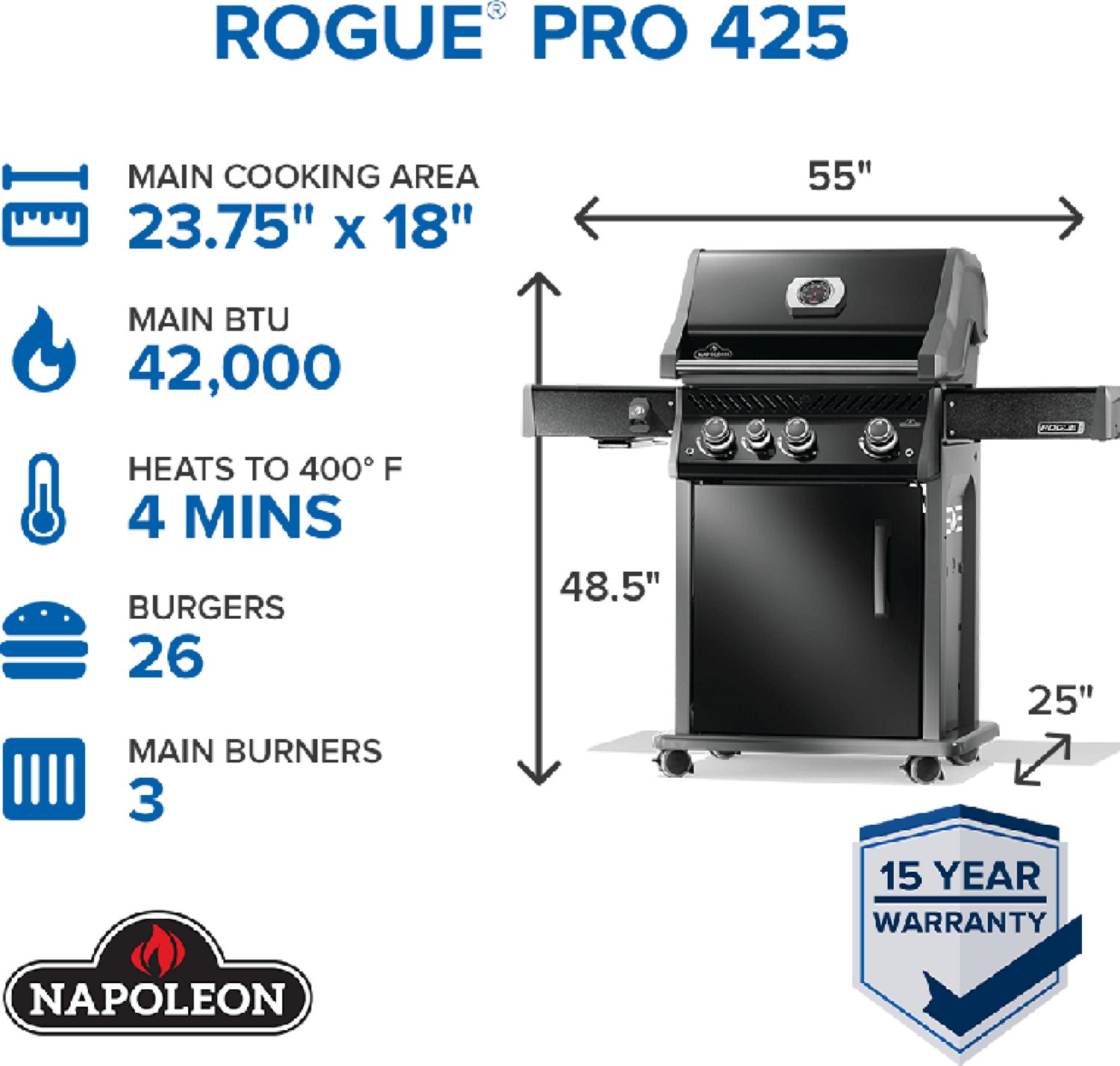 Napoleon Rogue PRO 425 3-Burner Propane Gas Grill - view number 6