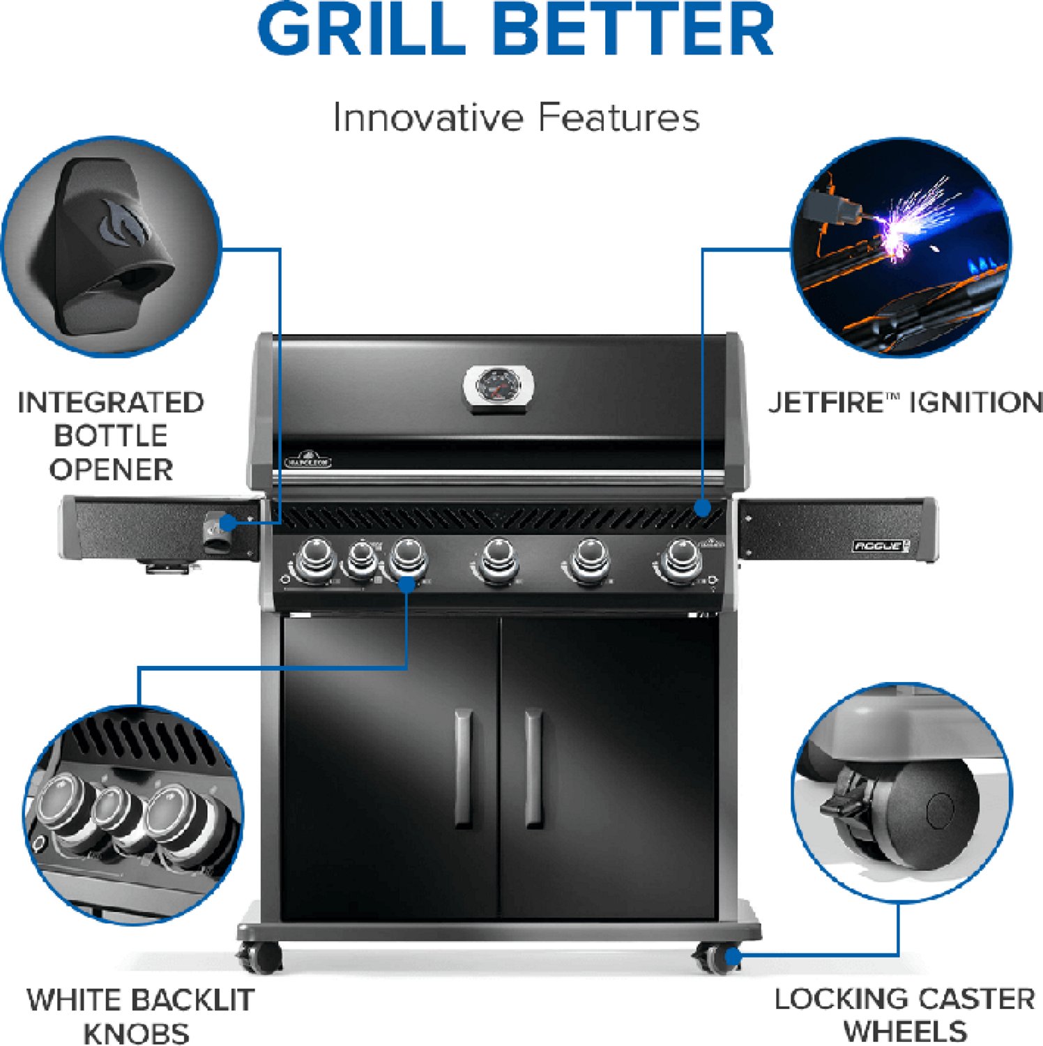 Napoleon Rogue PRO 625 5-Burner Propane Gas Grill with Infrared Side Burner - view number 6