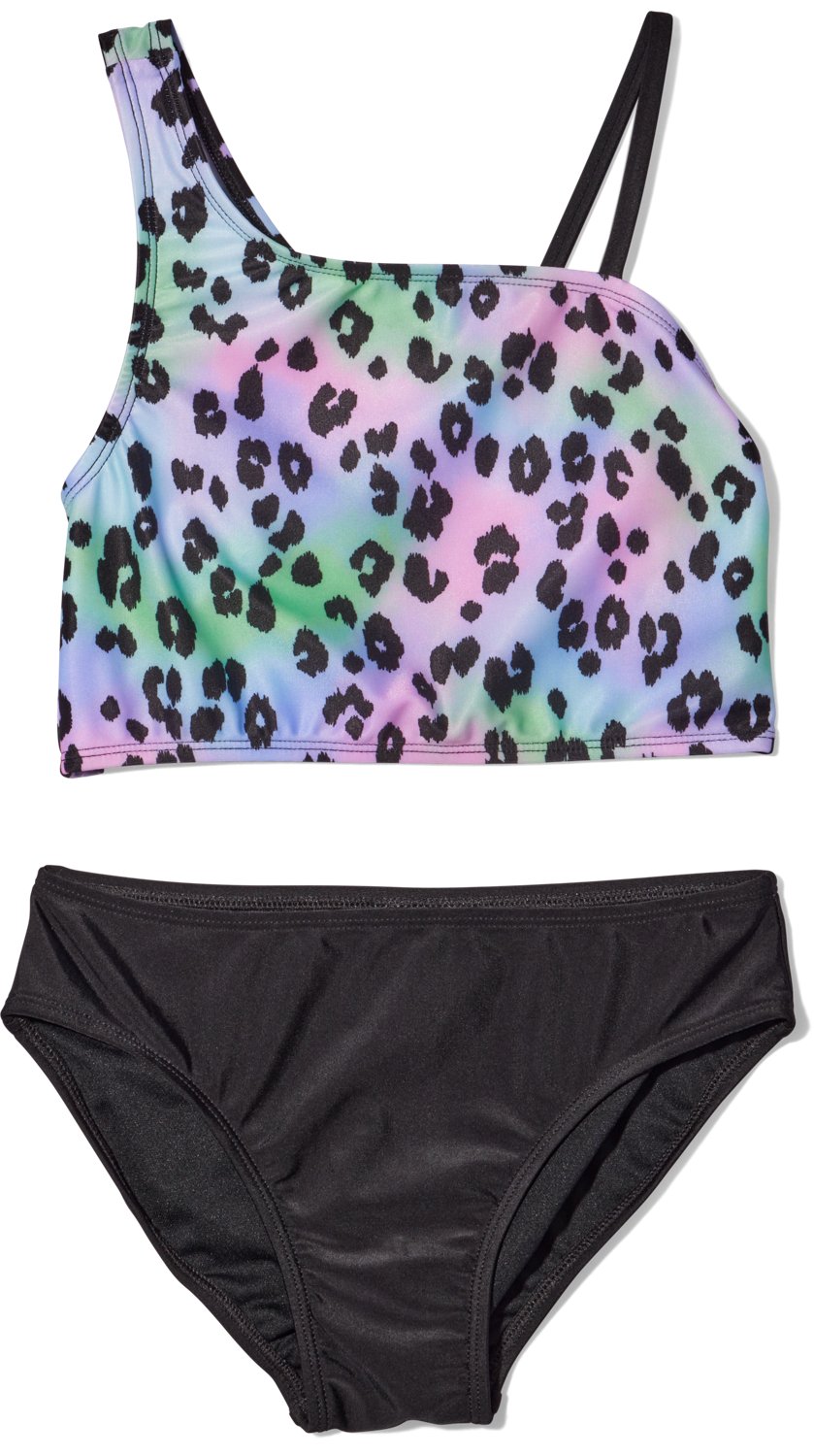 O'Rageous Girls' 8-20 Leopard Airbrush Tie Dye Asymmetrical 2-Piece Swimsuit