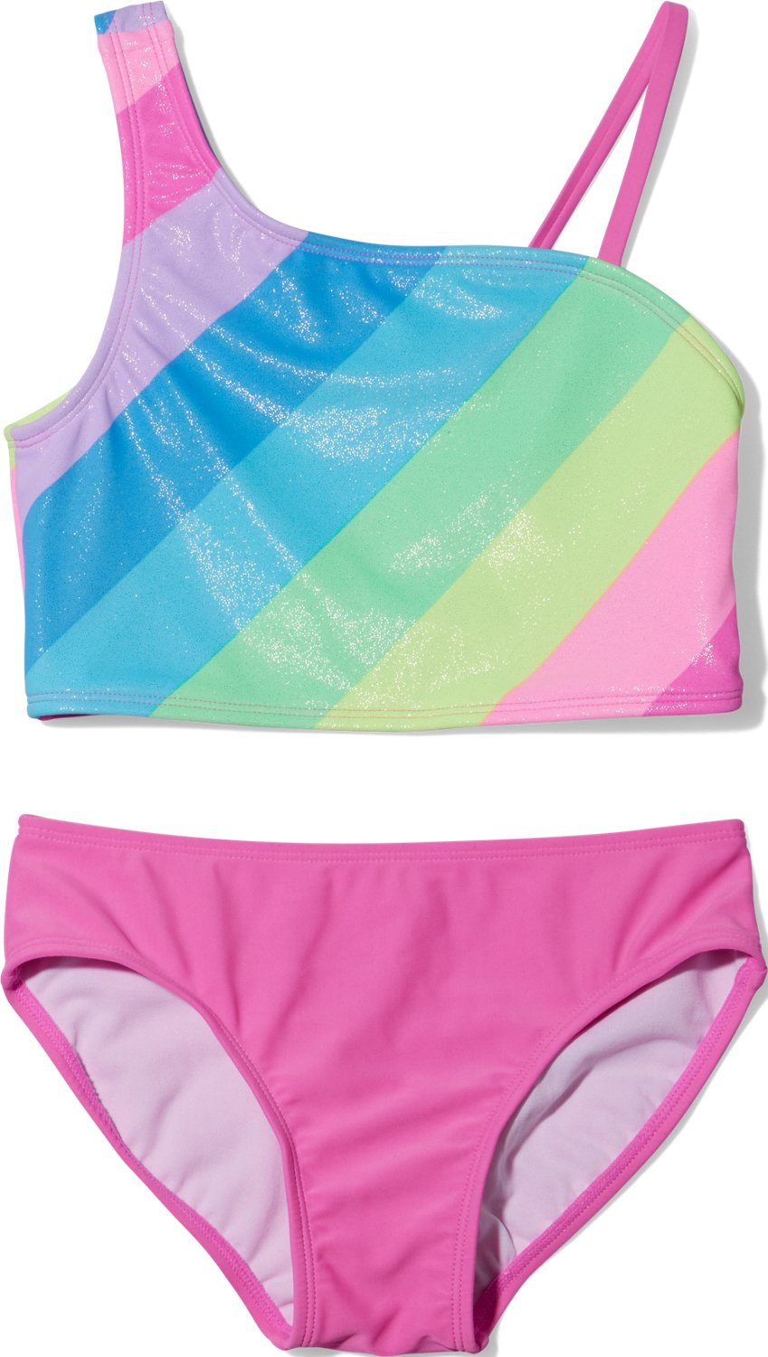 O'Rageous Girls' 8-20 Retro Stripe Asymmetrical 2-Piece Swimsuit