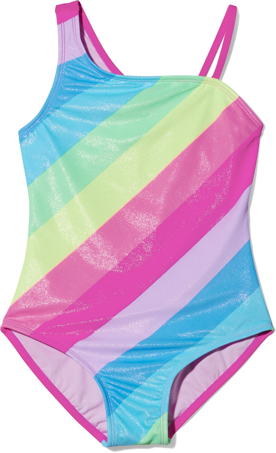 O'Rageous Girls' 8-20 Retro Stripe Asymmetrical 1-Piece Swimsuit