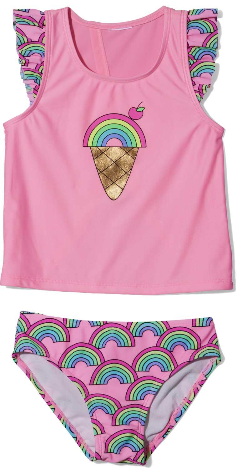 O'Rageous Girls' 4-6X Summer Rainbows Ruffle Strap Tankini 2-Piece Swimsuit