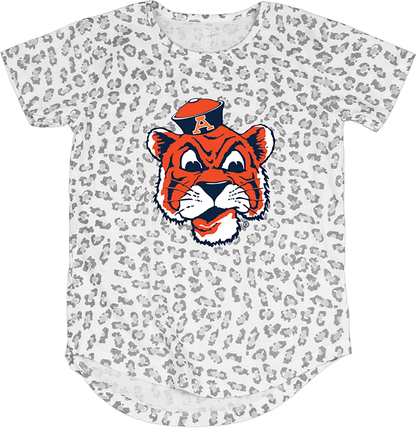 Wes & Willy Girls' Auburn University Primary Logo Leopard Burn-Out T-Shirt