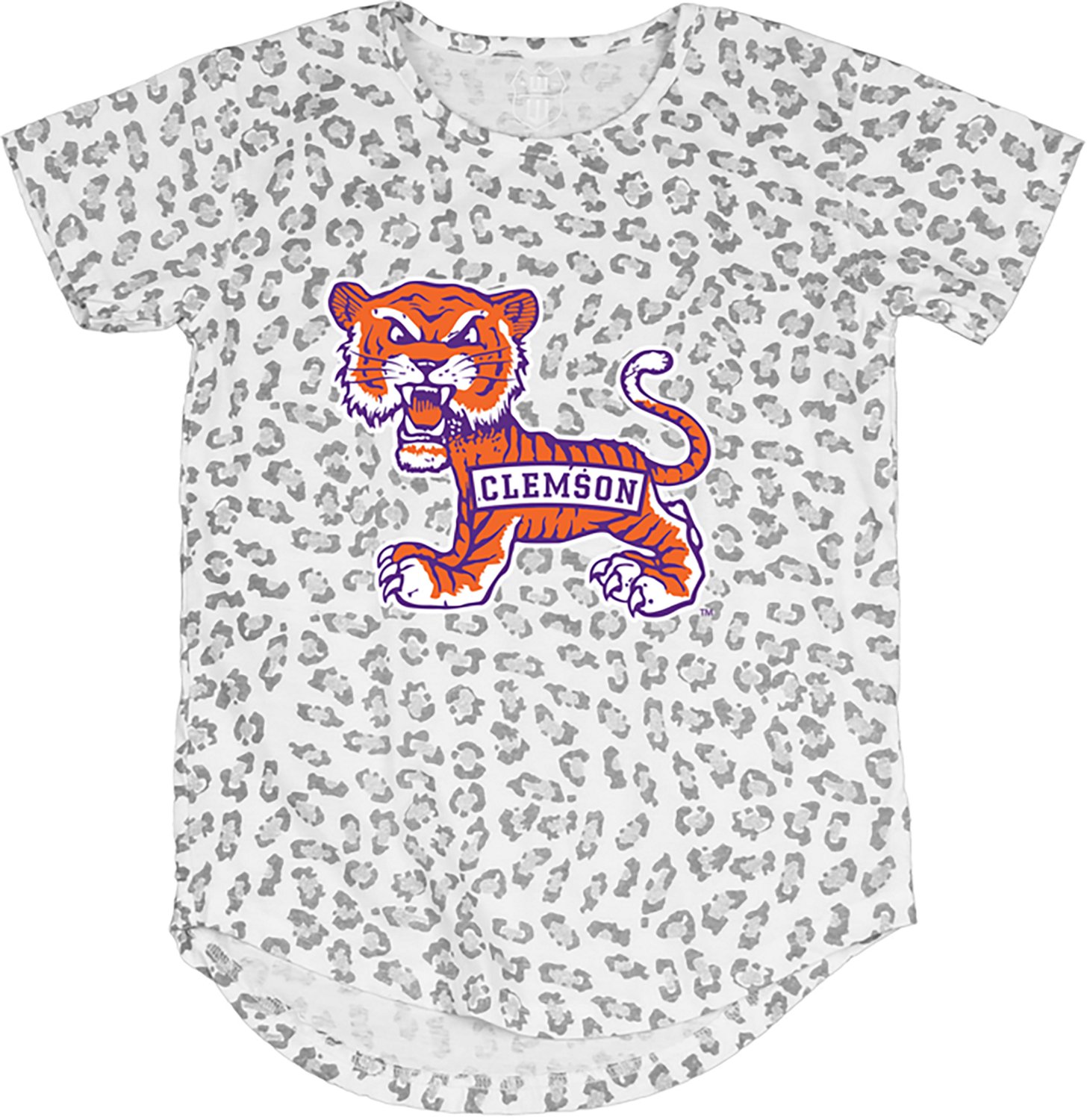 West & Willy Girls' Clemson University Primary Logo Leopard Burn-Out T-Shirt