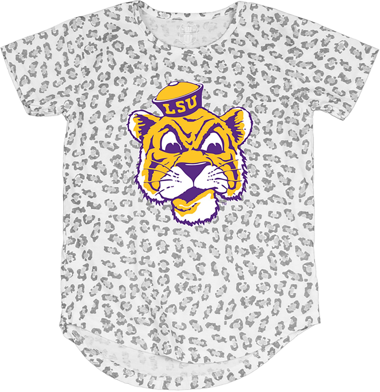 Wes & Willy Girls' Louisiana State University Primary Logo Leopard Burn-Out T-Shirt