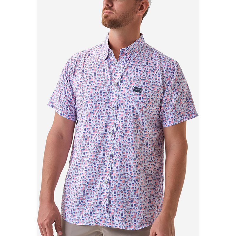 BURLEBO Performance Button-Up Short-Sleeve Shirt - Old Glory/White