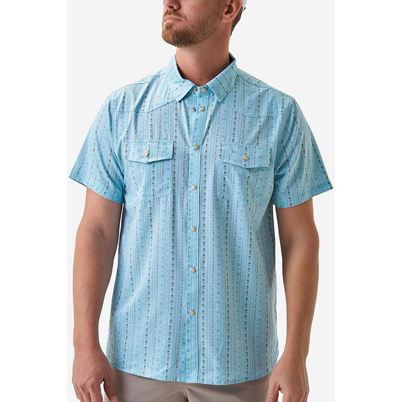 BURLEBO Performance Western Short-Sleeve Button-Down Shirt - BURLEBO Ranch/Blue Jean