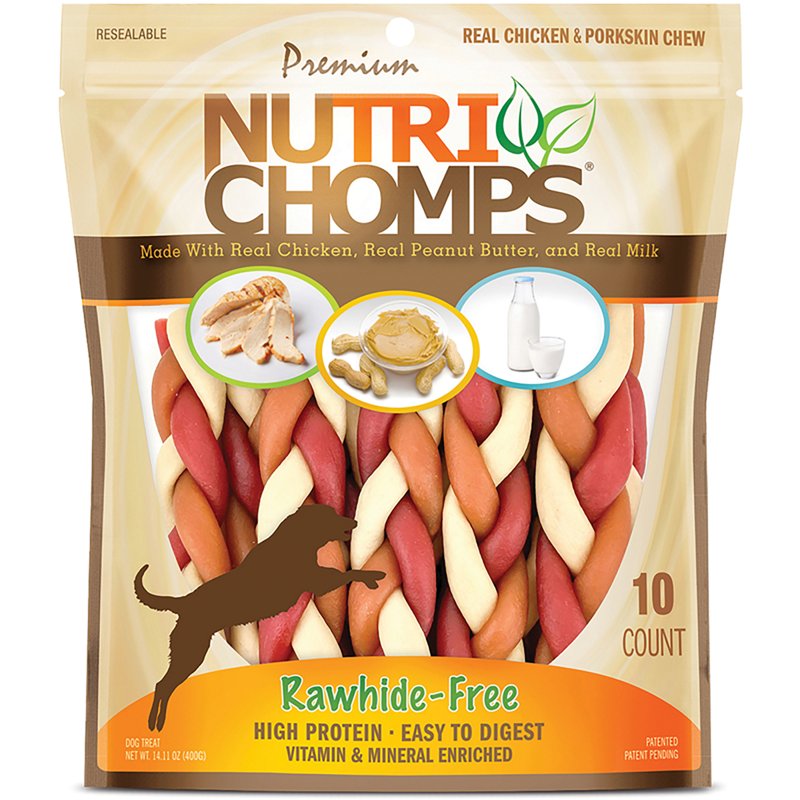 Nutri Chomps 10-Count Assorted Flavor Braids Dog Chews, 6" Rawhide-Free
