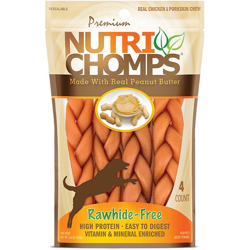 Nutri Chomps 4-Count Peanut Butter Braids Dog Chews, 6" Rawhide-Free
