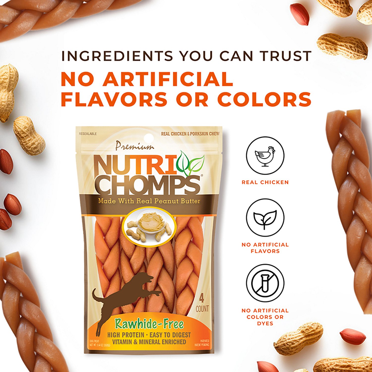 Nutri Chomps 6 in. Peanut Butter Flavor Braids 4-count - view number 5