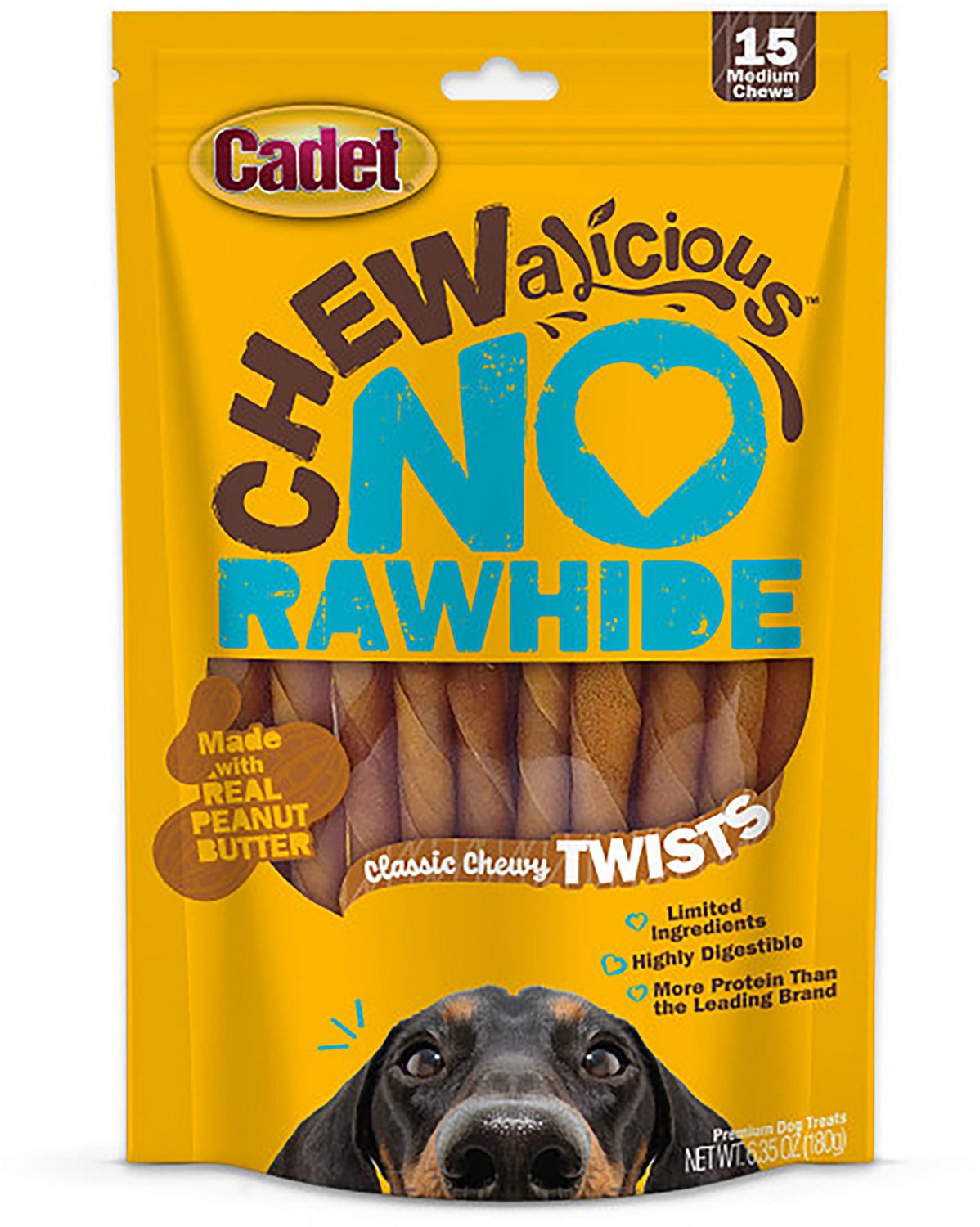 Cadet Chewalicious Rawhide Free Natural Classic Peanut Butter Chewy Twists 15-Pack