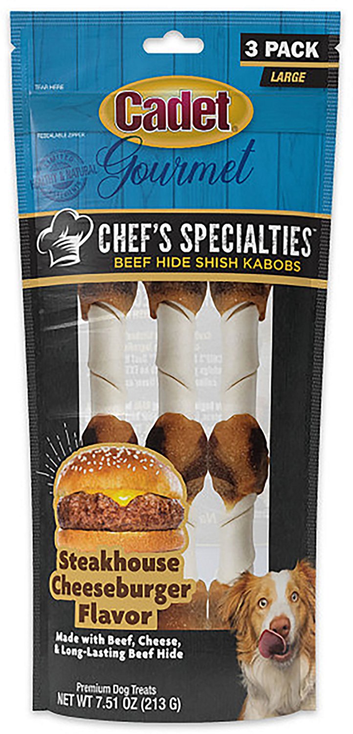 Cadet Chef's Specialties Beef Hide Shish Kabob Steakhouse Cheeseburger Dog Treats 3-Pack