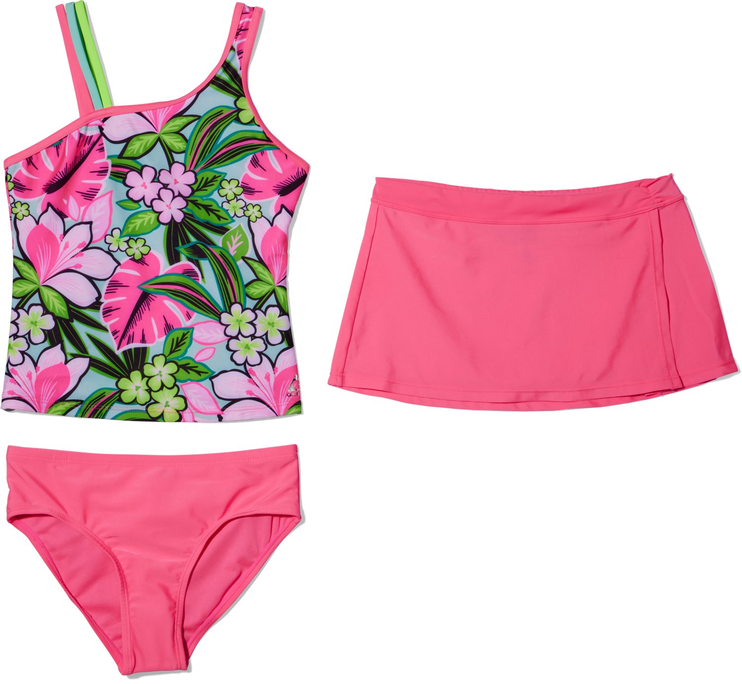 Gerry Girls' Solarium Asymmetrical Tankini 3-Piece Skirt Swim Set