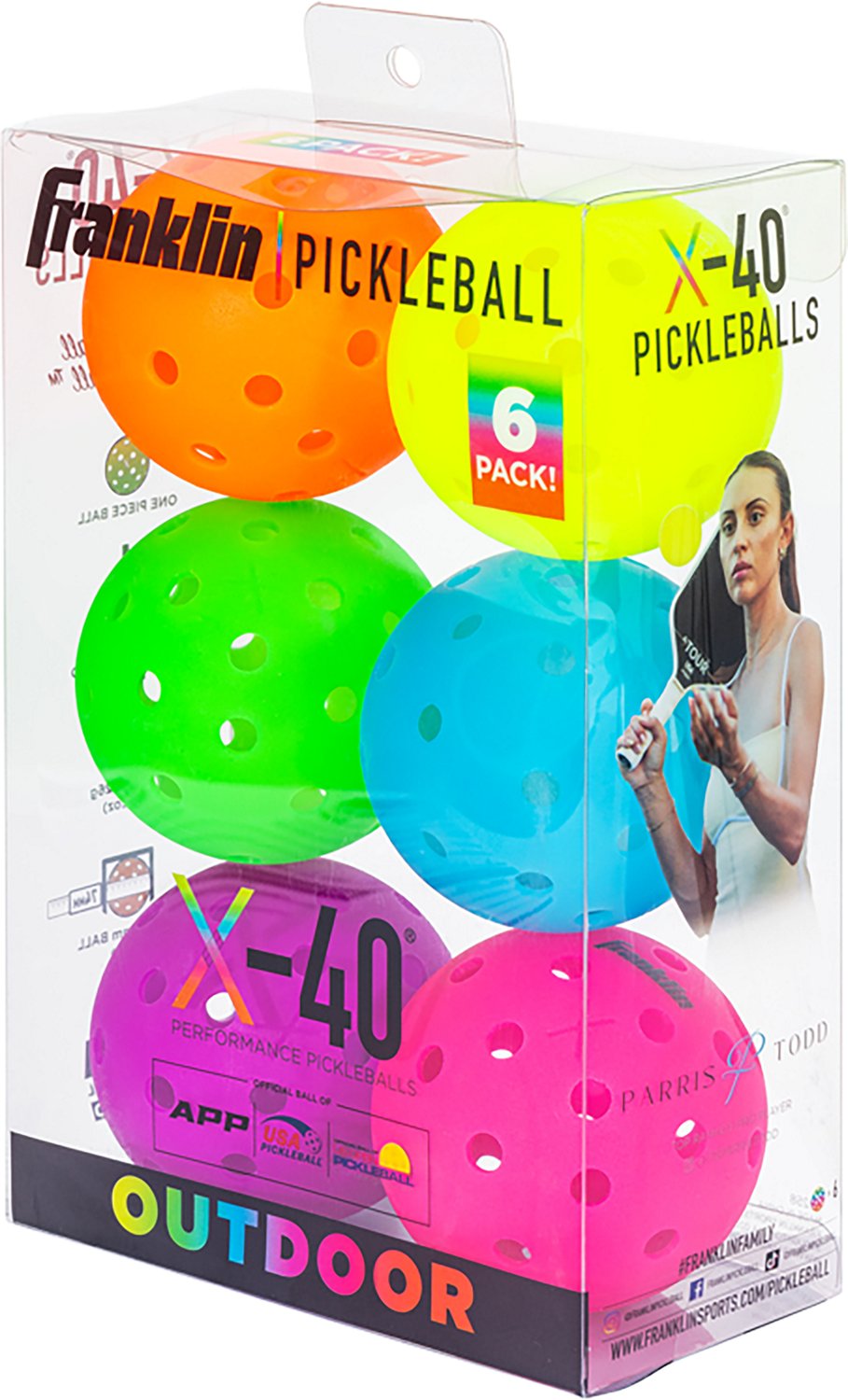 Franklin Sports X-40 Outdoor Pickleballs - USA Pickleball (USAPA)  - Official Pickleball of US Open - Vellum Optic - 6 Pack - view number 8