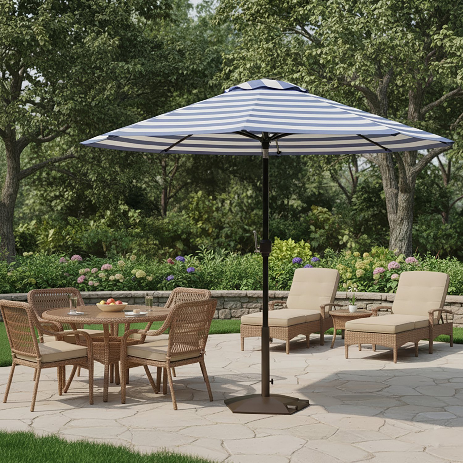 Mosaic Round 9 ft Patio Market Striped Umbrella                                                                                  - view number 2