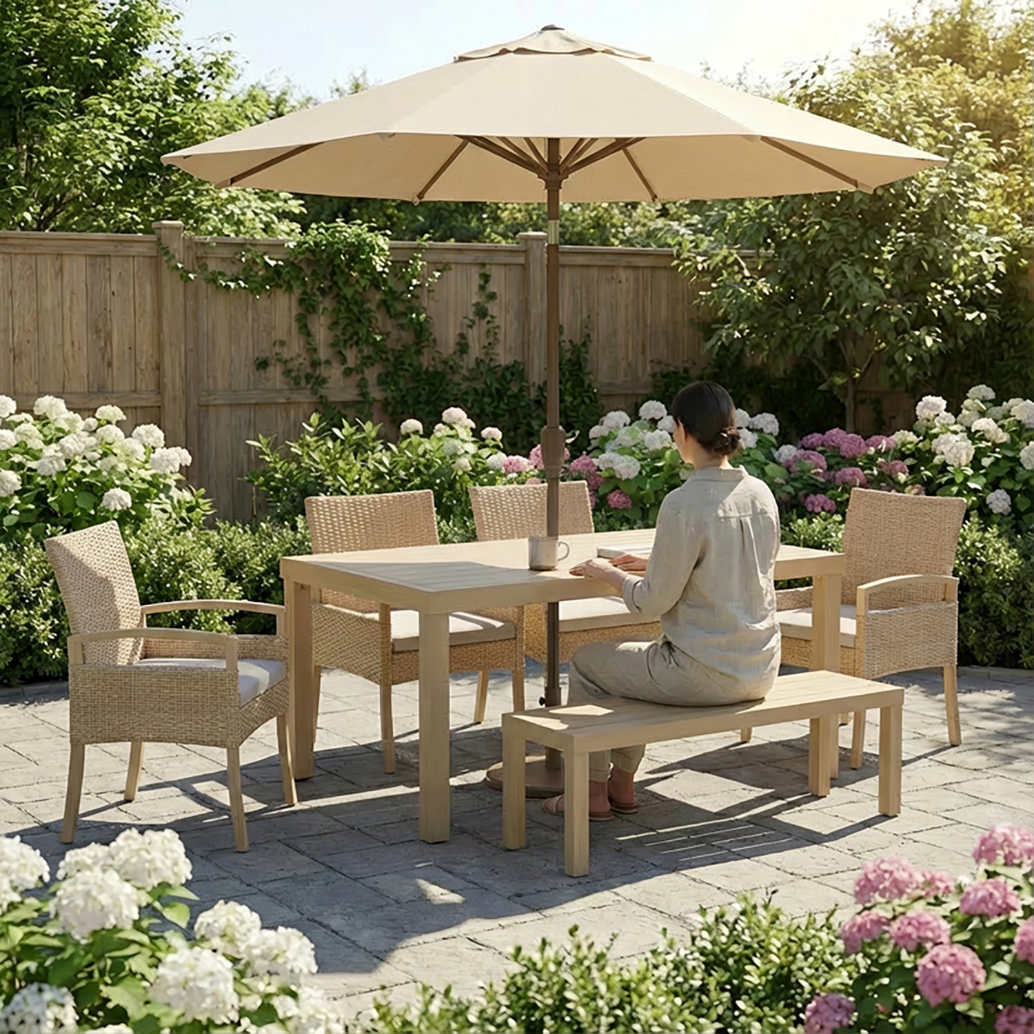 Mosaic 6 Piece Dining Set with Wicker and Faux Wood - view number 5