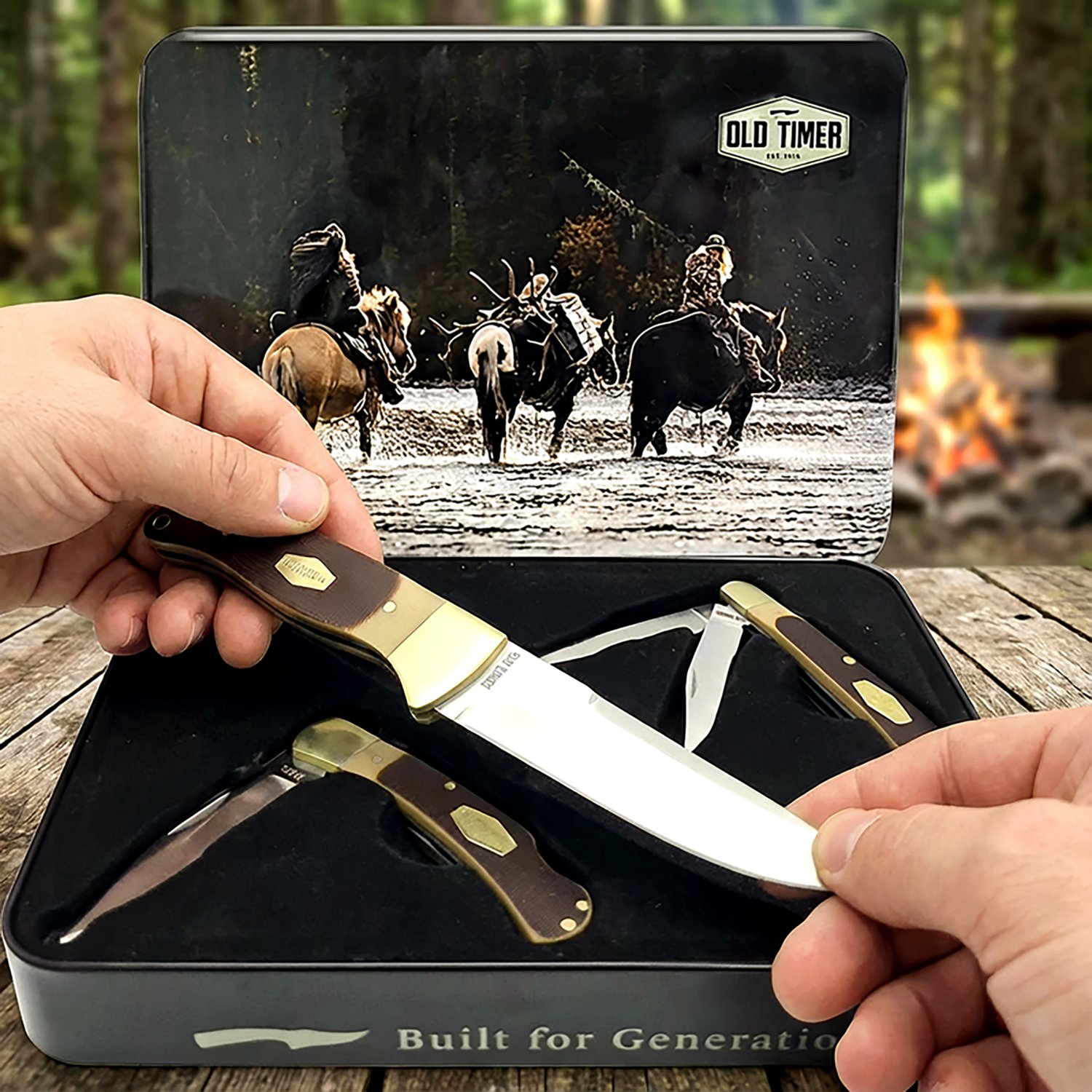 Old Timer Fixed and Folding Hunting Knives Gift Tin 3-Pack - view number 2
