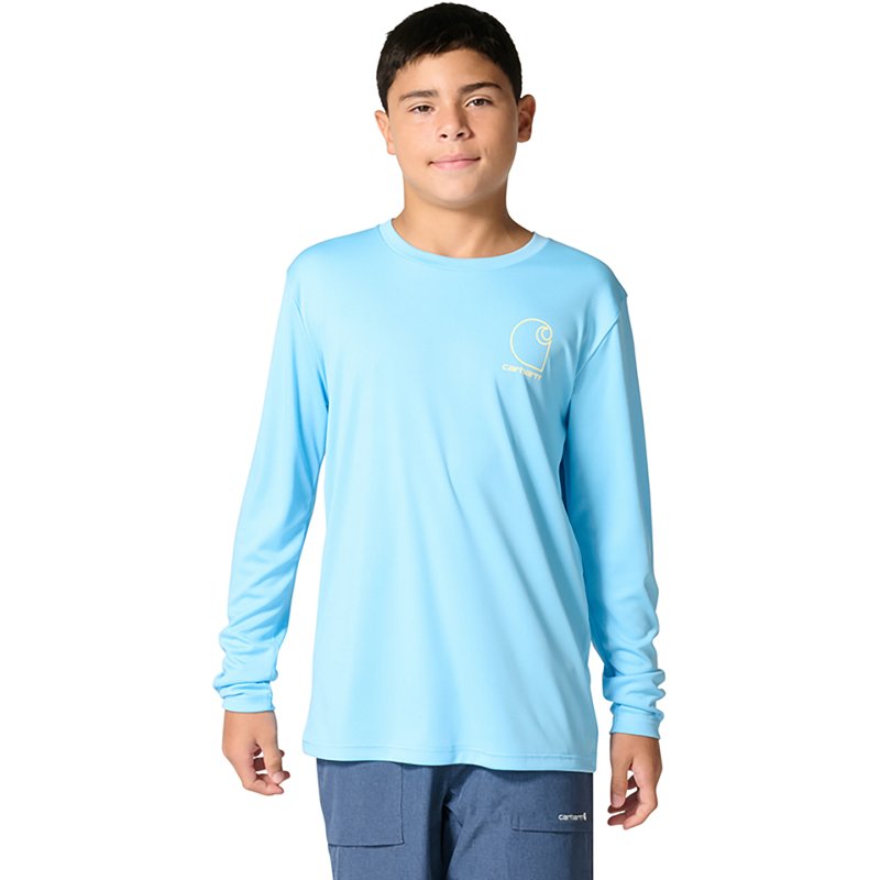 Carhartt Boys' Sun Defender Long Sleeve Graphic Shirt, Small, Baltic Sea