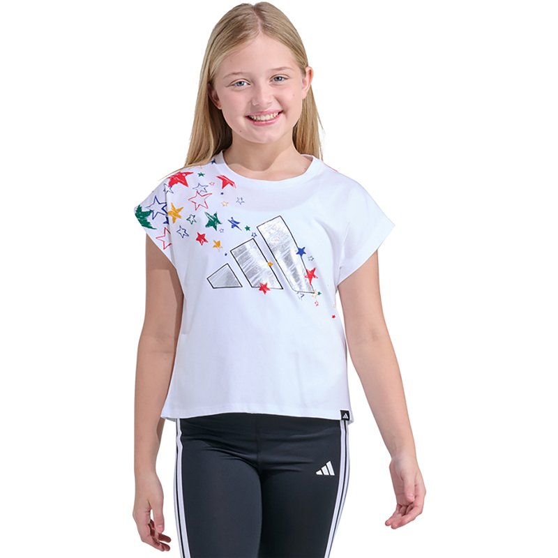 adidas Big Kid Girls Crew Neck Sleeveless Regular Fit Graphic T-Shirt, X-large (16), White