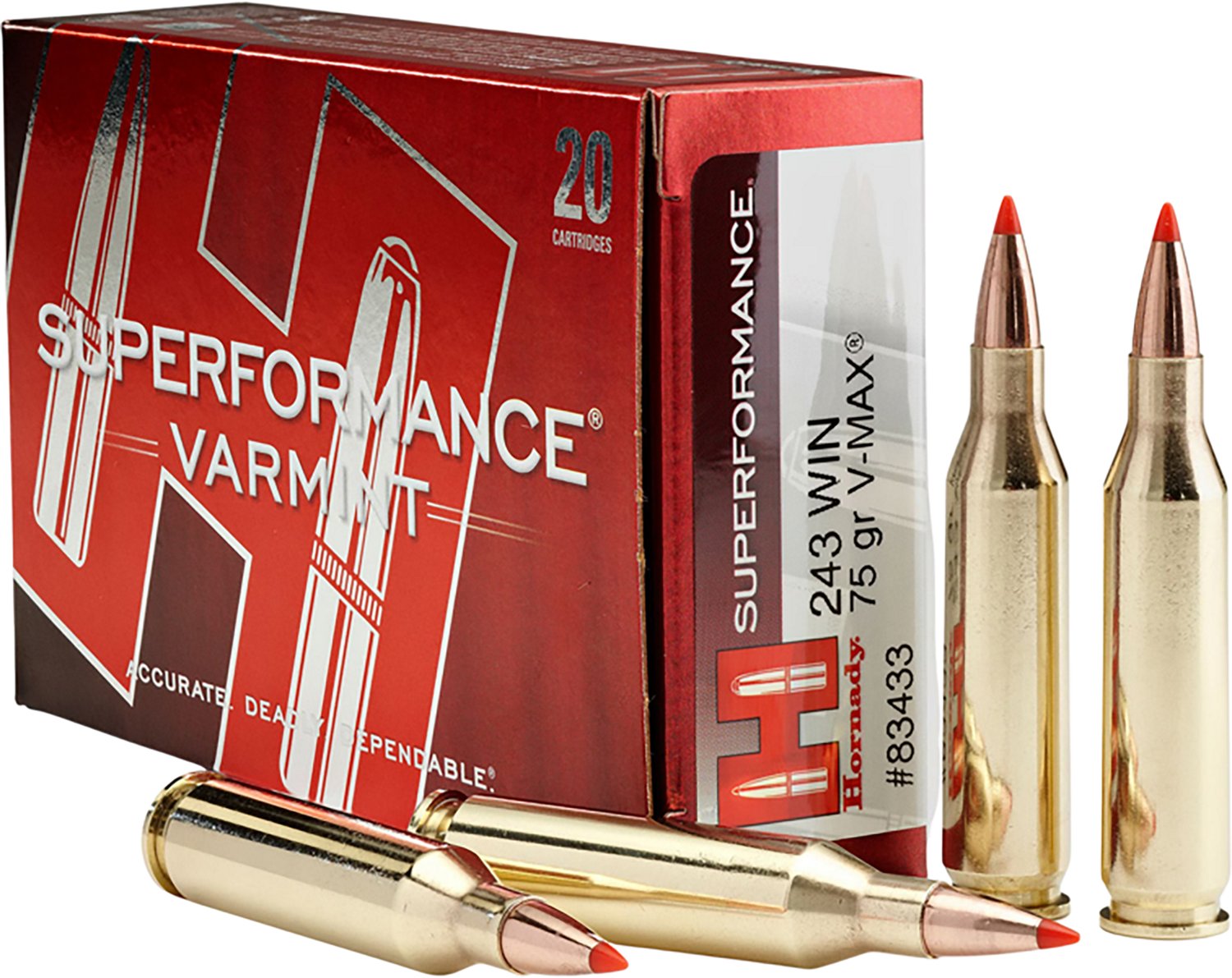Hornady V-MAX Superformance .243 Winchester Super Short Magnum 75-Grain Rifle Ammunition - 20 Rounds