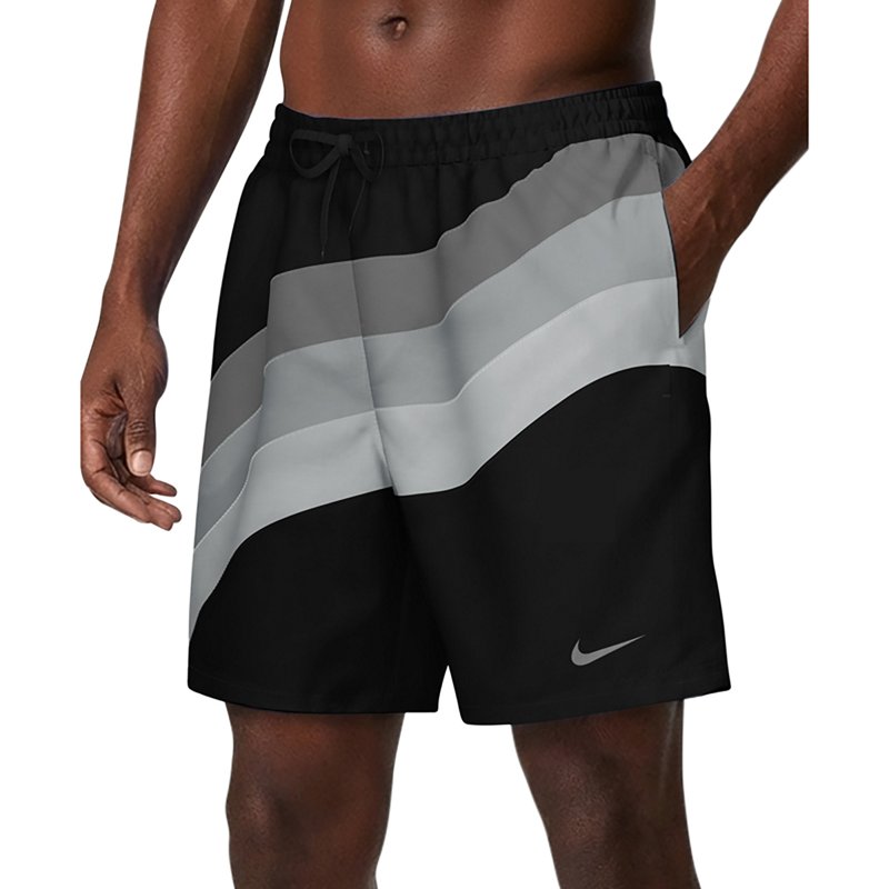Nike Men's Breaker Ripple 7" Lined Volley Swim Trunks, Medium, Black