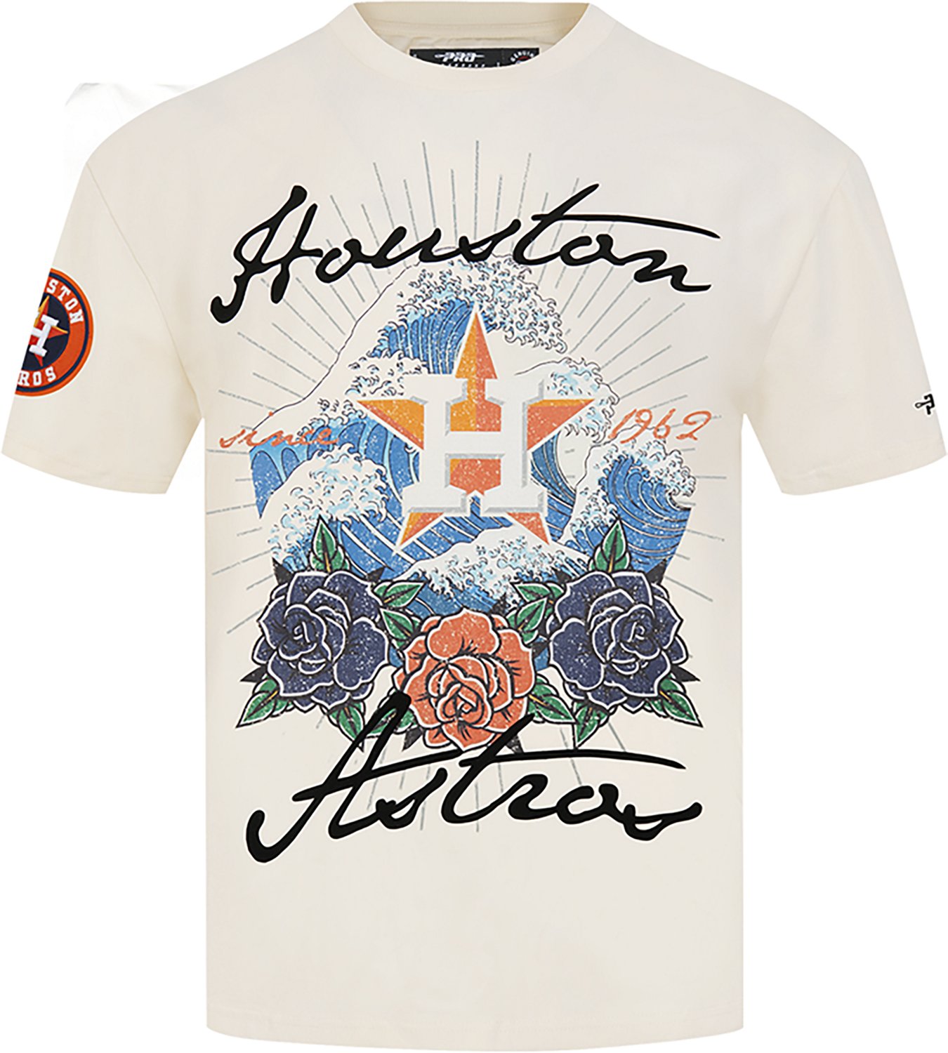 Pro Standard Men's Houston Astros Wave and Roses CJ Drop Shoulder Short Sleeve T-shirt