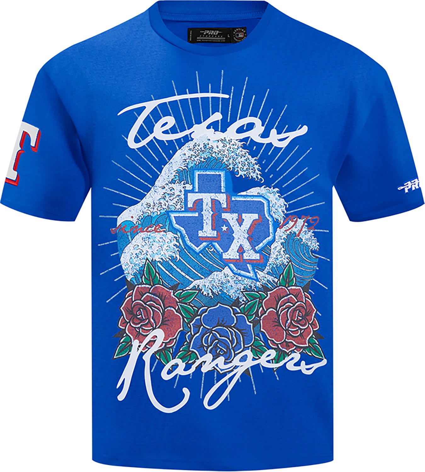 Pro Standard Men's Texas Rangers Wave and Roses CJ Drop Shoulder Short Sleeve T-shirt