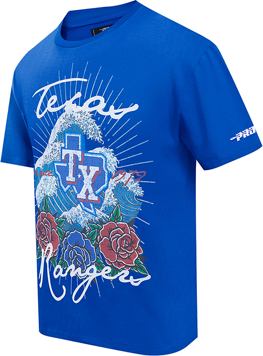 Pro Standard Men's Texas Rangers Wave and Roses CJ Drop Shoulder Short Sleeve T-shirt